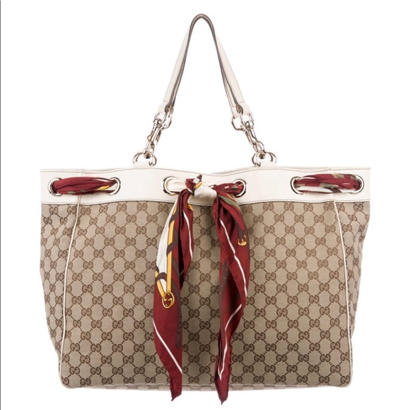 Gucci Handbags - Gucci Beige/White GG Canvas Positano Tote Bag